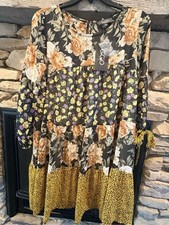 Floral Patchwork Midi Dress in Black and Mustard