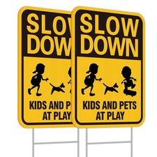 Slow Down Kids At Play Yard Sign 2 Pack 16x12 inch with Metal H-Stakes
