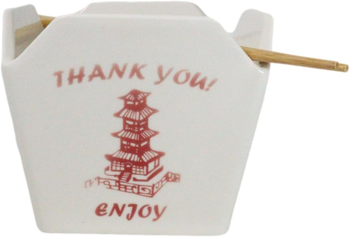 Asian Takeout-Style 16oz Serving Bowl with Built-in Chopsticks Holder