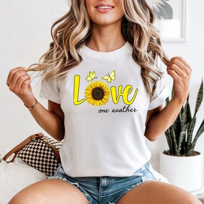 Love One Another Damen T-Shirt Sonnenblume Inspirierend Geschenk für Sie