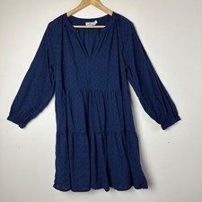 Vineyard Vines Fenwick Shift Dress Tiered Navy Long Sleeves Cottage Boho Prep M