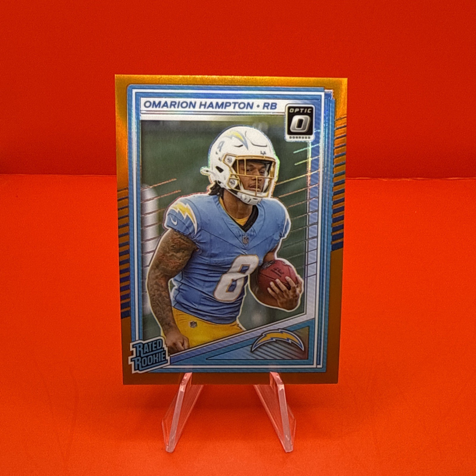 2025 Panini Donruss Optic - Omarion Hampton #212 Rated Rookie Orange Prizm /299