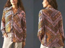 NWT Farm Rio x Anthropologie Classic Bandana Print Med Button Down Paisley Print