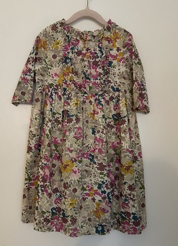 NWT Bonpoint Girls Beige Green Pink Arletty Floral Dress Size 4 Ruffle Lined - Picture 5 of 11