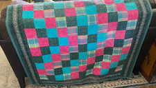 Beautiful Vibrant Quilt Pink Blue Nice Boarder Throw Quilt Closet