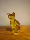 Fenton Amber Glass Cat Figurine 5” Stamped Fenton and with Original Sticker
