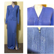 Excellent St John Santana Knit Long Evening Skirt Jacket Suit sz 12 14