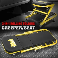 40" 2-in-1 Rolling Garage Mechanic Folding Z-Creeper Car Seat Stool Chair Yellow