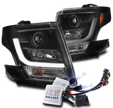 FOR 2015-2017 CHEVY SUBURBAN TAHOE BLACK PROJECTOR LED HEADLIGHTS+10000K HID KIT