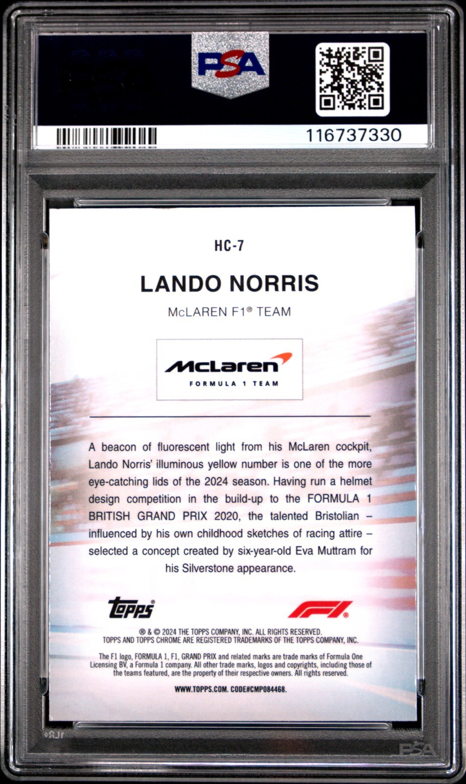 2024 Topps Chrome Lando Norris Helmet Collection PSA 8 NM-MT F1 World Champ #HC7 view 2
