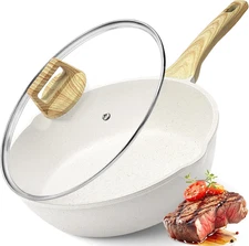 Nonstick Deep Frying Pan Skillet, 9.5" Saute Pan with Lid, Granite Induction Coo