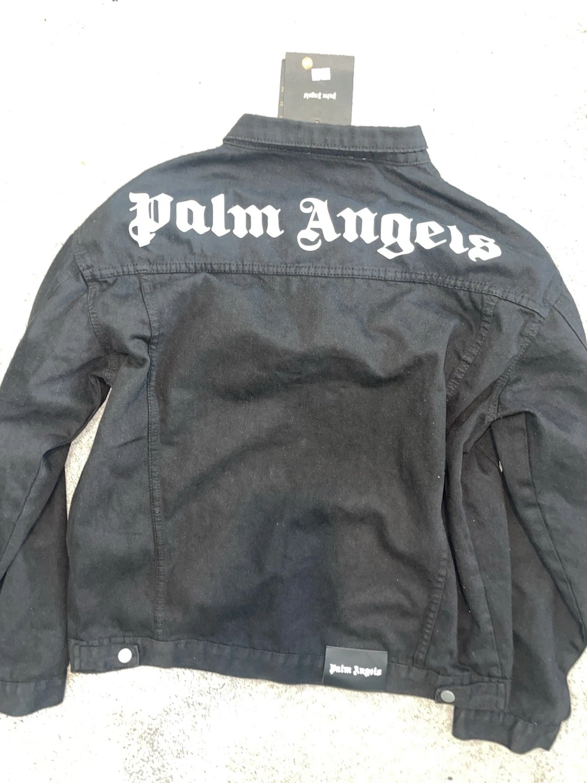 Palm Angels Men Black Vintage Logo Back Button Front Denim Jacket size X-LARGE  image 11