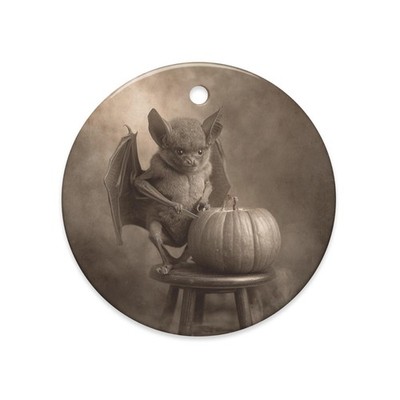 Vintage Victorian Gothic Bat Carving Pumpkin Halloween Ornament