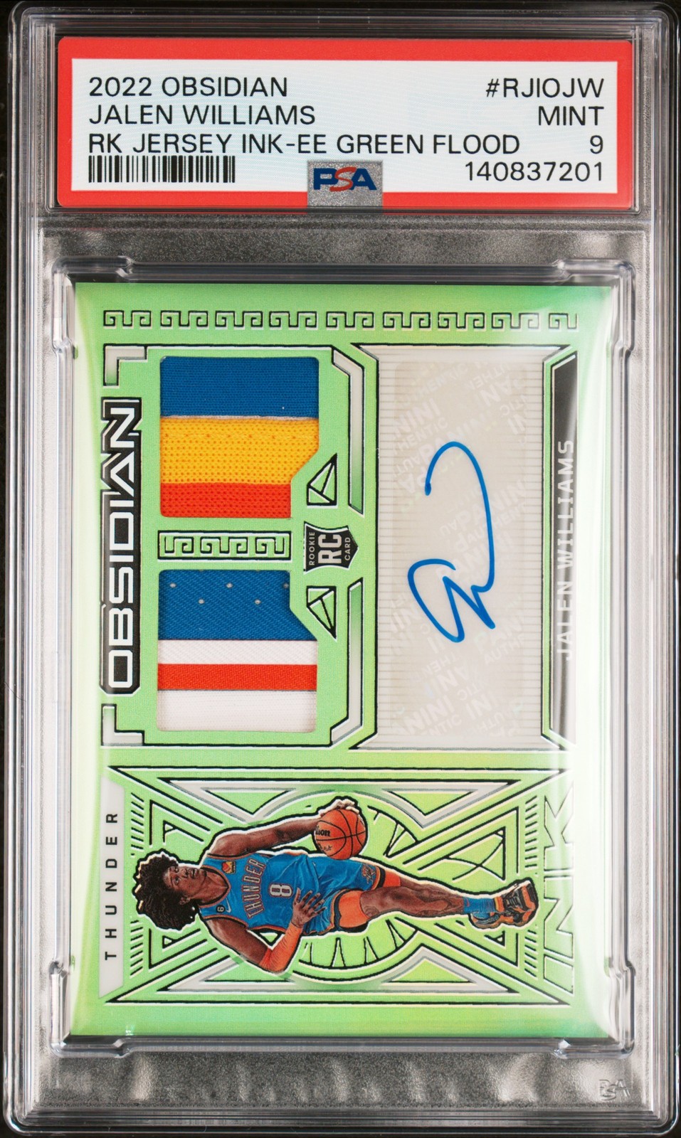 2022 PANINI OBSIDIAN JERSEY INK GREEN FLOOD JALEN WILLIAMS RC 17/20 PSA 9 AUTO