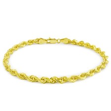 10k Yellow Gold Solid 4mm Diamond Cut Rope Chain Bracelet Mens Womens 7"