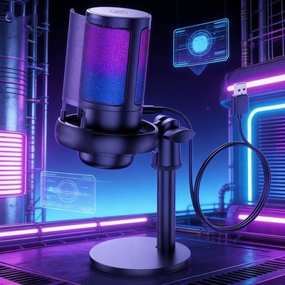 Gaming Mikrofon Microphone Kondensator Mic USB RGB Noise Cancel für Streaming