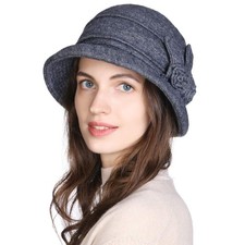 Comhats Wool Cloche Hat for Women, Vintage 1920s Winter Style Medium 16076 gray