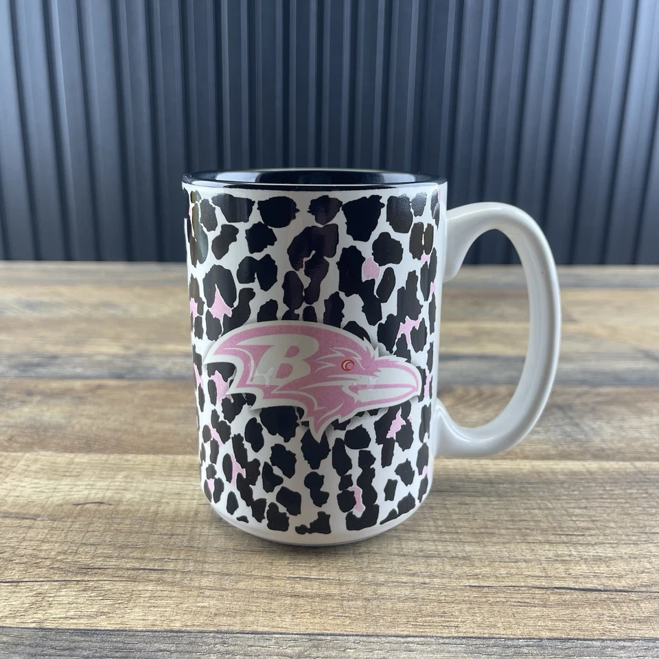Juego de 2 tazas de café NFL Baltimore Ravens blanco rosa estampado de leopardo y cebra con logotipo Foto 2 de 4