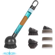 Soap Dispensing Dish Brush Storage Set with 360° Rotating Head, Kitchen Brush...