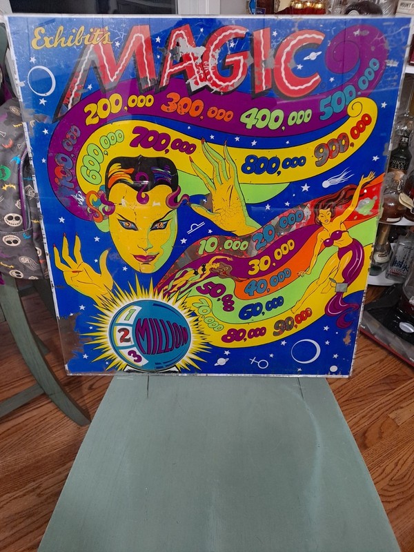 The Exhibit Supply Co. MAGIC, Original Pinball Machine BACK GLASS, 1940