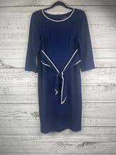 Adrianna Papell Dress Womens 12 Blue Tie Waist Sheath 3/4 Sleeve Work Office