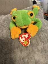 Ty Beanie Babie Green and Yellow 8in smoochy Frog - 4039