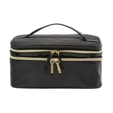 Kestrel Double Zippered Makeup Cosmetic Travel Toiletry Train Case, Black
