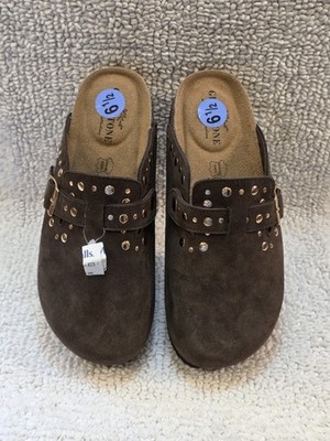 Greystone Brown Genuine Suede  Womens6.5 Gold Rivet Studded Sandals SlipOn Clogs