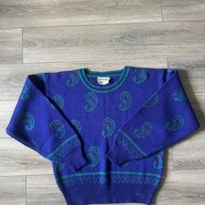 Grandma Paisley Purple Green Sweater 1980s S/M