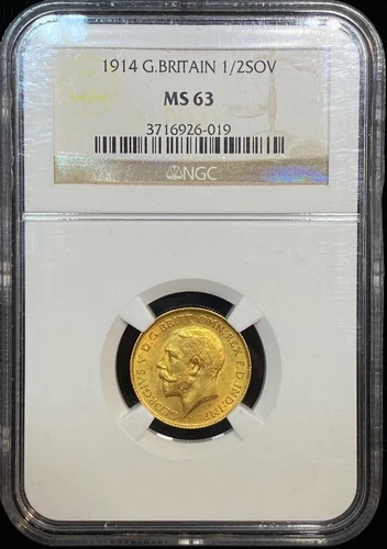 1914 Great Britain 1/2 Sovereign Gold Coin NGC MS 63