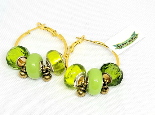 Lovely Michal Negrin Hoop Earrings With Shades Green Crystals Israel. - Picture 3 of 8
