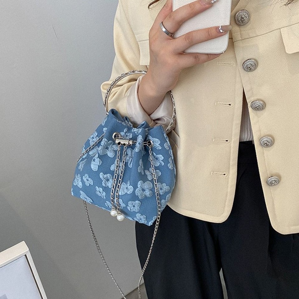 Handbag Flower Drawstring Bucket Bag Floral Small Messenger Bag Outdoor