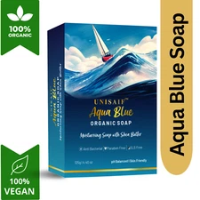 Unisaif Aqua Blue Organic Body Soap Bar, Moisturizing Soap With Shea Butter 