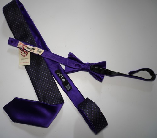 MEN'S 2 PIECE PURPLE NECKTIE & BOW LOT (REVERSIBLE TIE) - Picture 6 of 6