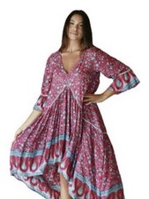 Aura Boho Gypsy Peasant Flowy High Low Maxi Dress Multicolor Size Medium