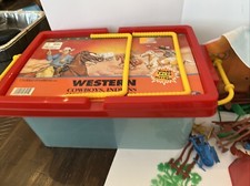 Vintage Western Cowboys Indians Horses Wagons Play Set Lot Fishel Toys R Us