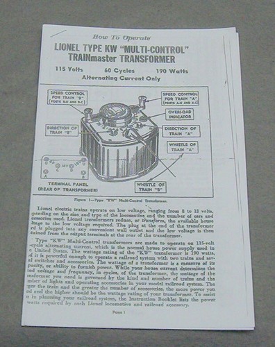 LIONEL#KW 190-WATT TRANSFORMER-NEW ROLLERS-CORD- DIODE-CIRCUIT BREAKER LN++COND - Picture 10 of 11