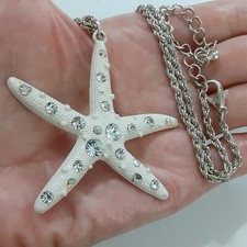 Enamel Rhinestone Crystal Starfish Pendant Necklace 1.25 17 To 19.5 Inch