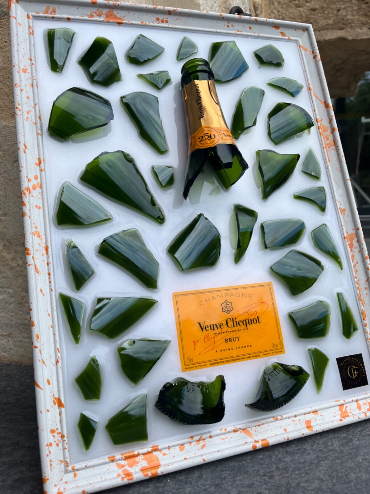 Cadre champagne brisé Ruinart Blanc de Blancs cadeau d'exception pour passionné d'œnologie