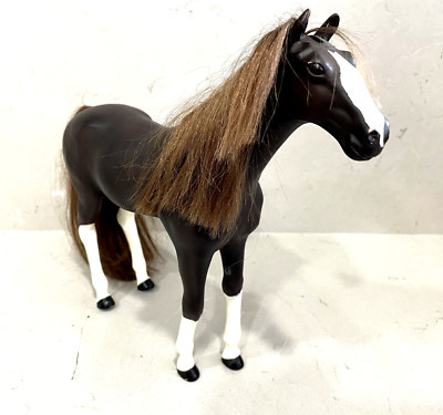 Black-White Rubber Model Horse, Hair Mane, Move Legs & PH Blue Stone Hoof Mark