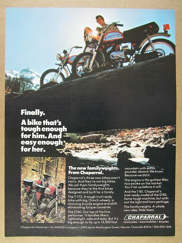 1972 Chaparral T172 ST80 T80 motorcycles mini-cycles vintage print