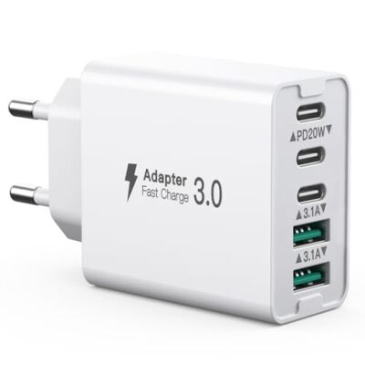 USB C Ladegerät, 50W Multi USB C Ladestation 3 USB C+2 QC, PD20W 
