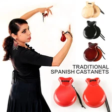 2Pcs Traditional Spanish Castanets Wood Flamenco Dance Percussion Instruments