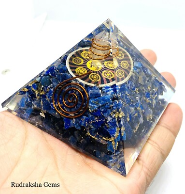 GROSSE REIKI ENERGIE GELADENER LAPISLAZULI HEILKRISTALL ORGONIT PYRAMIDE 