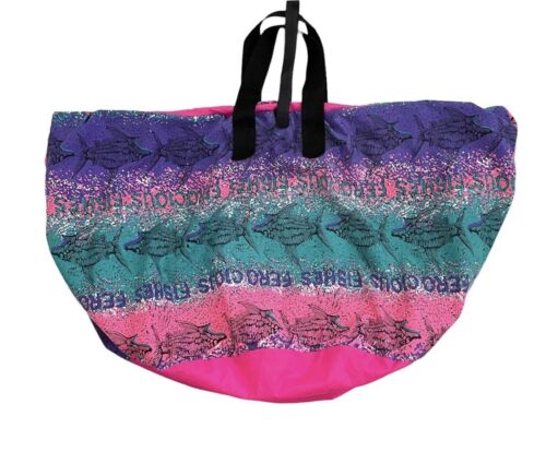 Borsa da spiaggia grande pesci feroci 29,5" x 18" - rosa fluo viola verde carina - Foto 2 di 5