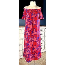 New $218 Anthropologie Farm Rio Amore Heart Off The Shoulder Midi Red Dress XXS