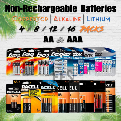 Non Rechargeable Battery 4 8 12 AA/AAA lot Alkaline/Lithium/Coppertop All Packs