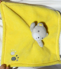 Baby Gear Yellow Lovey w/Paw Print Gray Bear Plush Head Security Blanket NEW D10
