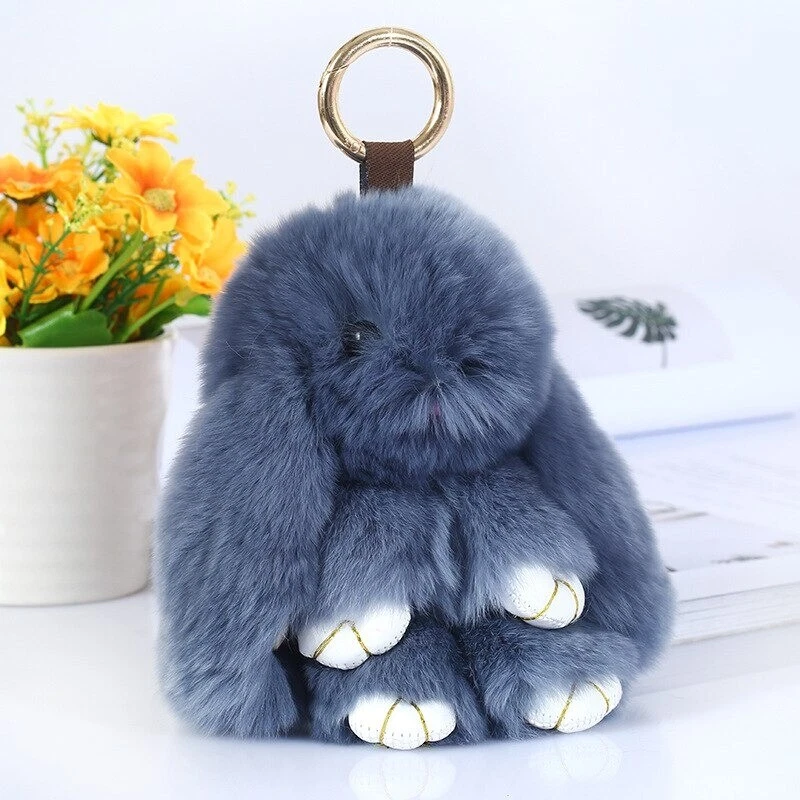 Cute Bunny Keychains PomPom Fluffy Rabbit Furry Keyring Ring Bag charm  Pendant