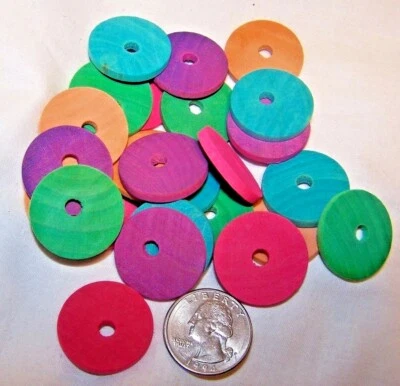 HERMAN1957 25 Bird Toy Parts Colored Wood Circle Discs 1" Wooden Parrot Toy w/ Hole